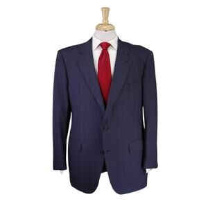 Brooks Brothers Golden Fleece Navy Blue Plaid 2-Btn Wool Suit 45R 44R